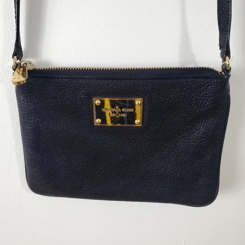 Michael Kors crossbody  black genuine leather long strap small bag